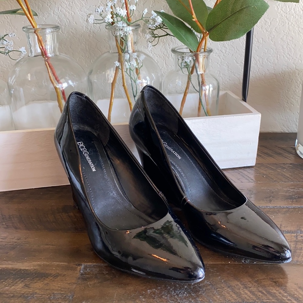BCBG Patten Leather Wedges